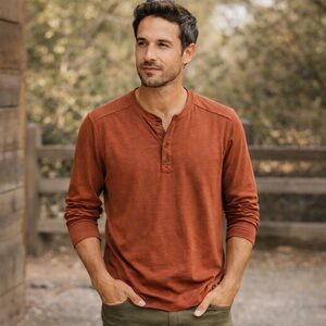 Toad & Co Primo Long Sleeve Henley Manzanita Rust Organic Cotton Size M NWT